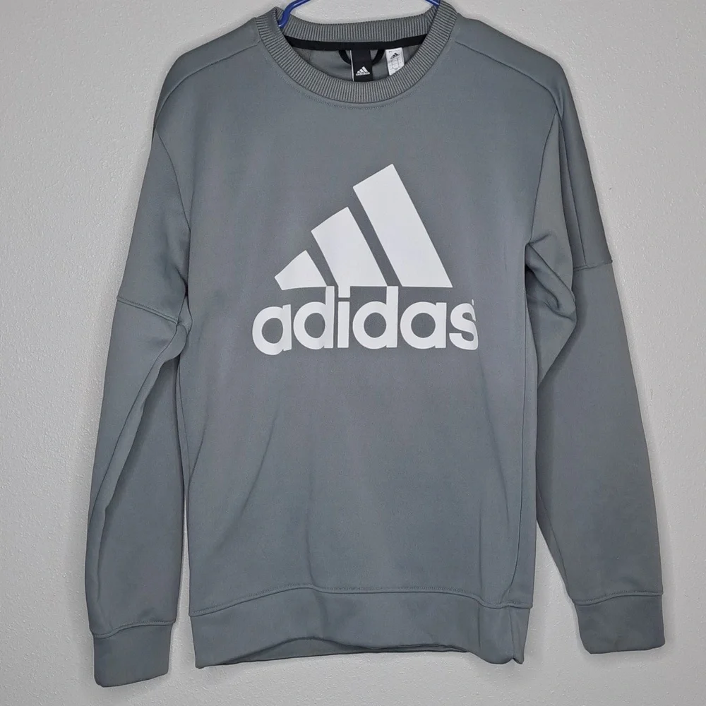 Adidas Men's Size Small Logo Pullover Gray Crewneck Long Sleeve Sweatshirt